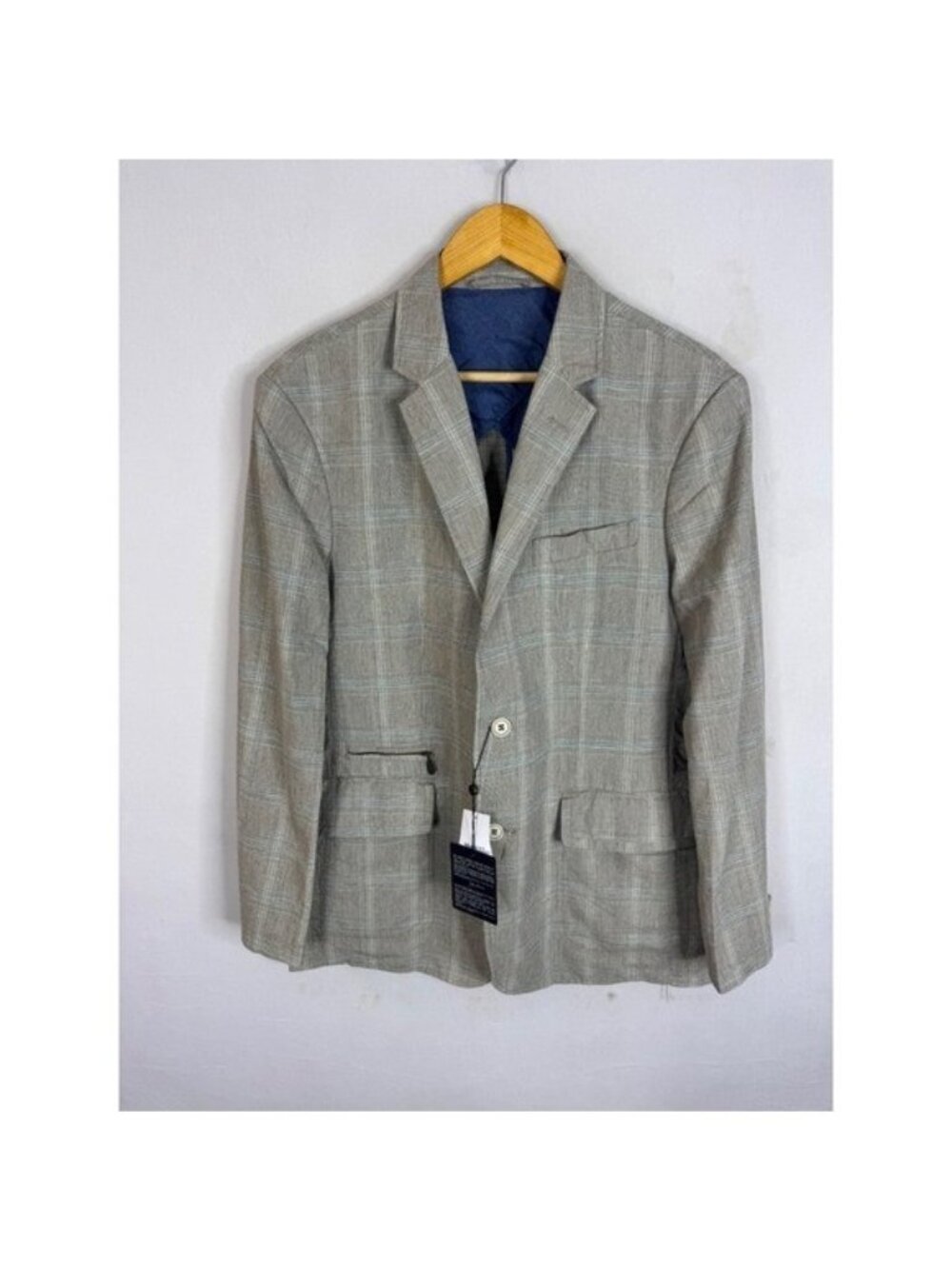 Joseph Abboud Heritage Grey Blue Glen Plaid Cotton Linen Blazer Jacket Mens M